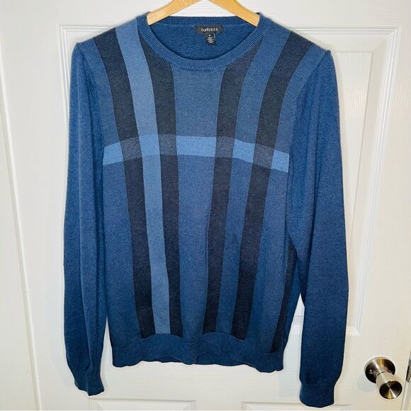 Van Heusen Mens Lightweight Long Sleeve Blue Cotton Crewneck Sweater Plaid M - Picture 2 of 8